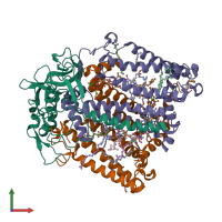 PDB entry 2uxl coloured by chain, front view.