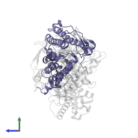 Reaction center protein M chain in PDB entry 2uxl, assembly 1, side view.