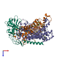 PDB entry 2uxm coloured by chain, top view.