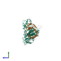 PDB entry 2uxn coloured by chain, side view.