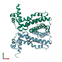 PDB entry 2uxp coloured by chain, front view.