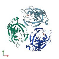 PDB entry 2uxs coloured by chain, front view.