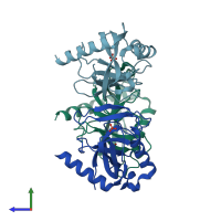 PDB entry 2uxs coloured by chain, side view.