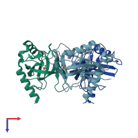 PDB entry 2uxs coloured by chain, top view.