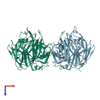 PDB entry 2uxt coloured by chain, top view.