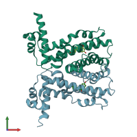 PDB entry 2uxu coloured by chain, front view.