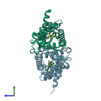 PDB entry 2uxu coloured by chain, side view.