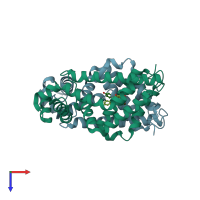 PDB entry 2uxu coloured by chain, top view.