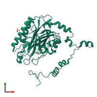 PDB entry 2uxy coloured by chain, front view.