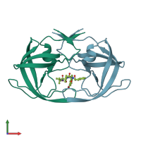PDB entry 2uxz coloured by chain, front view.