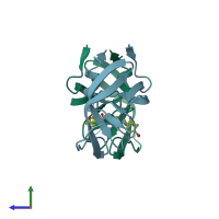 PDB entry 2uxz coloured by chain, side view.