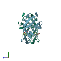 PDB entry 2uy0 coloured by chain, side view.