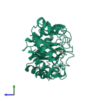 PDB entry 2uy5 coloured by chain, side view.