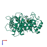 PDB entry 2uy5 coloured by chain, top view.