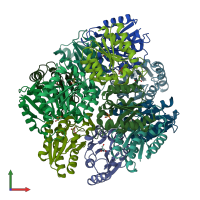 PDB entry 2uyg coloured by chain, front view.