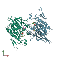 PDB entry 2uyi coloured by chain, front view.