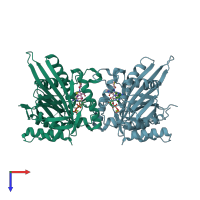 PDB entry 2uyi coloured by chain, top view.