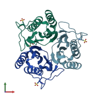 PDB entry 2uyk coloured by chain, front view.