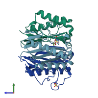 PDB entry 2uyk coloured by chain, side view.