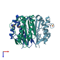 PDB entry 2uyk coloured by chain, top view.