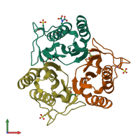 PDB entry 2uyn coloured by chain, front view.