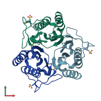 PDB entry 2uyp coloured by chain, front view.