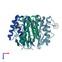 PDB entry 2uyp coloured by chain, top view.