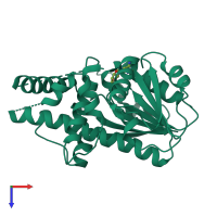 PDB entry 2uyq coloured by chain, top view.