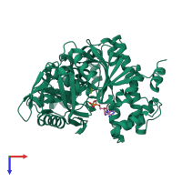 PDB entry 2uyt coloured by chain, top view.