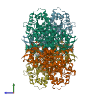 PDB entry 2uz1 coloured by chain, side view.