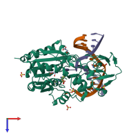 PDB entry 2uz4 coloured by chain, top view.