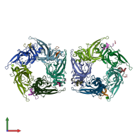 PDB entry 2uz6 coloured by chain, front view.