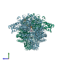 PDB entry 2uza coloured by chain, side view.