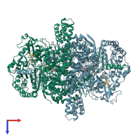 PDB entry 2uza coloured by chain, top view.