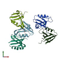 PDB entry 2uzc coloured by chain, front view.