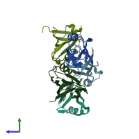 PDB entry 2uzc coloured by chain, side view.