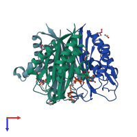 PDB entry 2uzh coloured by chain, top view.