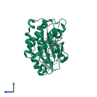 PDB entry 2uzn coloured by chain, side view.