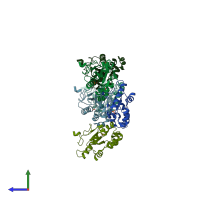 PDB entry 2uzq coloured by chain, side view.