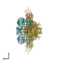 PDB entry 2uzx coloured by chain, side view.