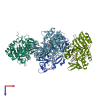 PDB entry 2uzz coloured by chain, top view.