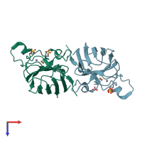 PDB entry 2v0a coloured by chain, top view.