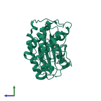 Monomeric assembly 1 of PDB entry 2v0d coloured by chemically distinct molecules, side view.