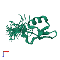 PDB entry 2v0e coloured by chain, ensemble of 20 models, top view.