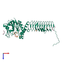 PDB entry 2v0k coloured by chain, top view.