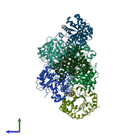 PDB entry 2v0t coloured by chain, side view.
