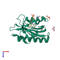 PDB entry 2v0u coloured by chain, top view.