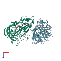 PDB entry 2v16 coloured by chain, top view.