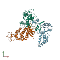 PDB entry 2v1c coloured by chain, front view.
