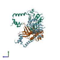 PDB entry 2v1c coloured by chain, side view.